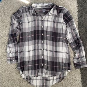 Aerie plaid raw hem flannel button down shirt